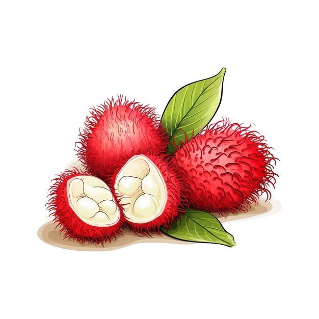 Vektor handgezeichneter rambutan vector cartoon isolierter weißer hintergrund