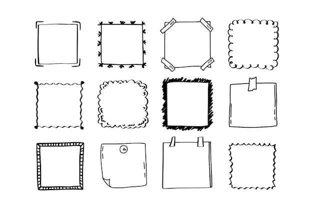 Vektor handgezeichneter satz von quadratischen scribbles rahmen doodle linie leere rahmen vektor-illustration