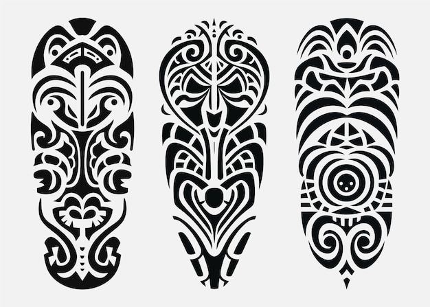 Handgezeichneter satz von tattoo-skizzen im maori-stil für bein oder schulter