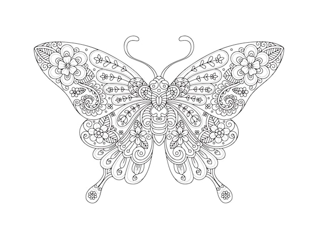 Handgezeichneter Schmetterlings-Zentangle-Stil zum Ausmalen