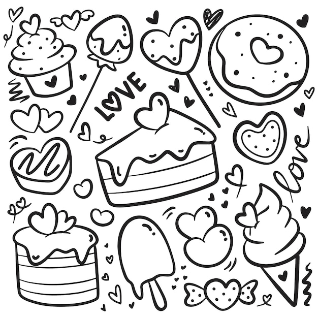 Handgezeichneter schokoladenkuchen, valentinstag-doodle-element