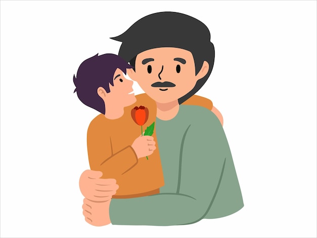 Handgezeichneter Sohn gibt Papa Blumenillustration