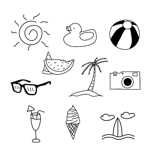 Vektor handgezeichneter sommer-icon-set