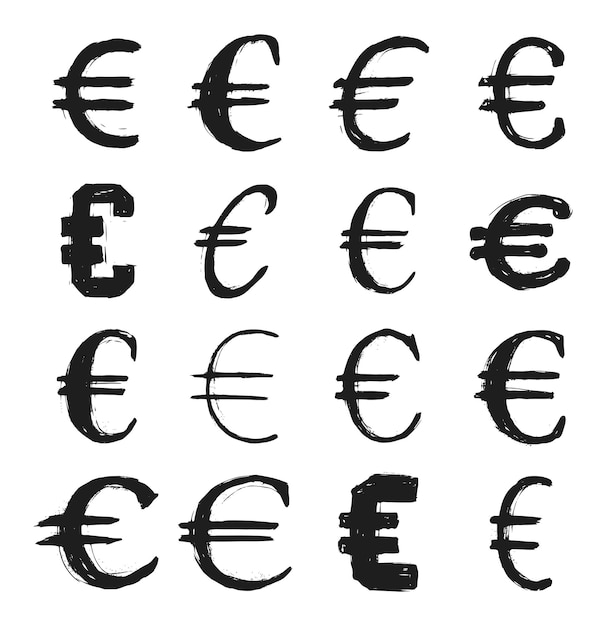 Handgezeichneter symbolsatz des euro-währungsvektors