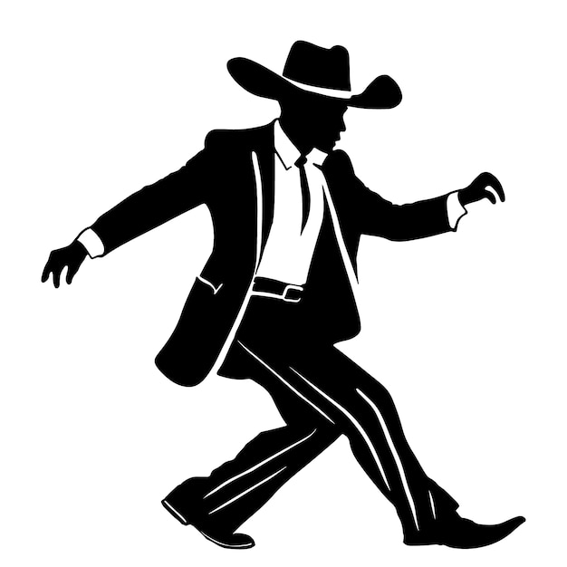 Vektor handgezeichneter tanzender cowboy-silhouette