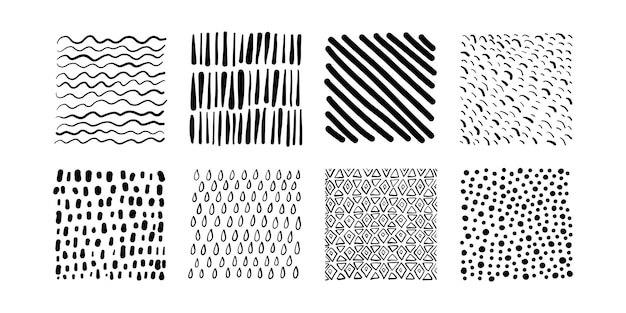 Handgezeichneter Texturen-Set Abstrakte Vektor-Hintergründe in Schwarz-Weiß