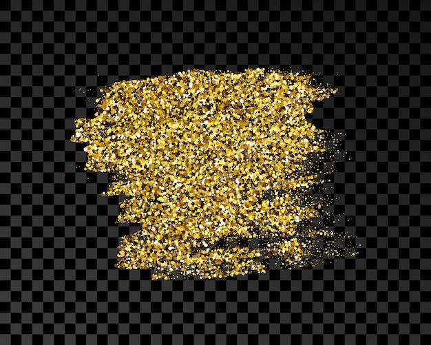 Vektor handgezeichneter tintenfleck in goldglitter goldener tintenfleck mit funkeln isoliert auf dunklem transparentem hintergrund vektorillustration