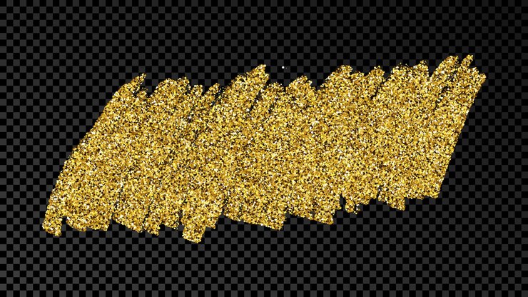 Handgezeichneter Tintenfleck in Goldglitter. Goldtintenfleck mit Funkeln lokalisiert auf dunklem transparentem Hintergrund. Vektor-Illustration
