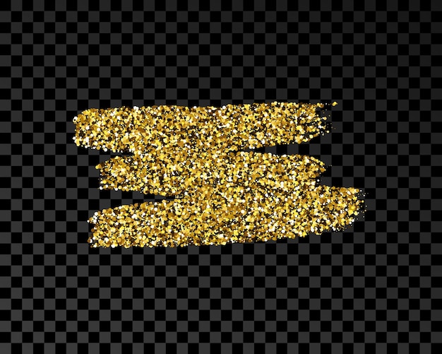 Vektor handgezeichneter tintenfleck in goldglitter. goldtintenfleck mit funkeln lokalisiert auf dunklem transparentem hintergrund. vektorillustration