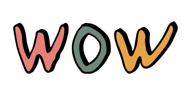 Handgezeichneter, vektorfarbener Schriftzug Niedliches Urlaubsgekritzel Wow-Clipart