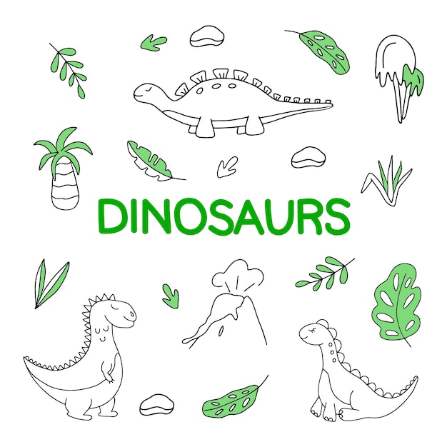 Handgezeichneter vektorillustrationssatz von dinosauriern