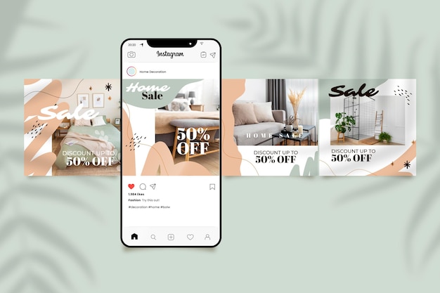 Handgezeichneter Verkauf Instagram Post Set mit Foto