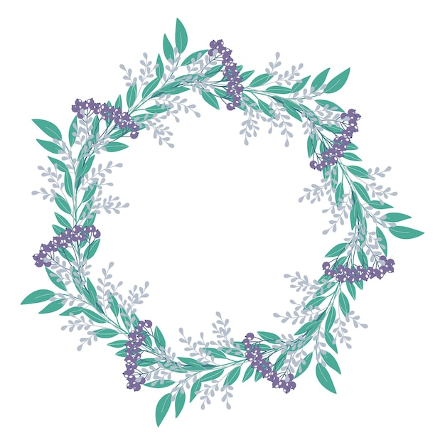 Handgezeichneter weihnachtskranz mit blättern, zweigen, beeren winter gemütliche blumenelemente vector floral frames happy new year illustration isoliert auf weißem hintergrund