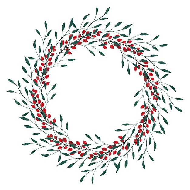 Vektor handgezeichneter weihnachtskranz mit blättern, zweigen, beeren winter gemütliche blumenelemente vector floral frames happy new year illustration isoliert auf weißem hintergrund