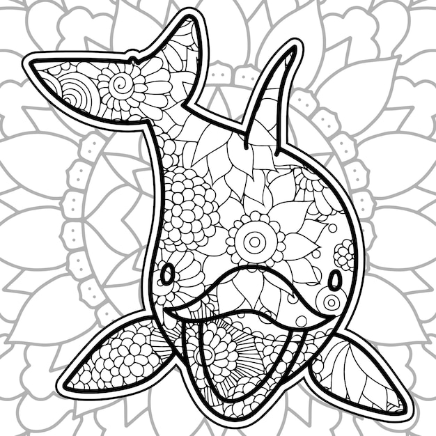 Handgezeichneter zentangle-delfin delphin mit mandala