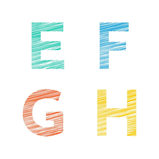 Handgezeichnetes Alphabet E F G H Vektor