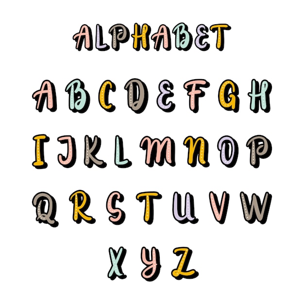 Handgezeichnetes Alphabet Farbige Schriftart Schöne Elemente für Ihr Design Verwenden Sie es zum Erstellen von Grußkarten