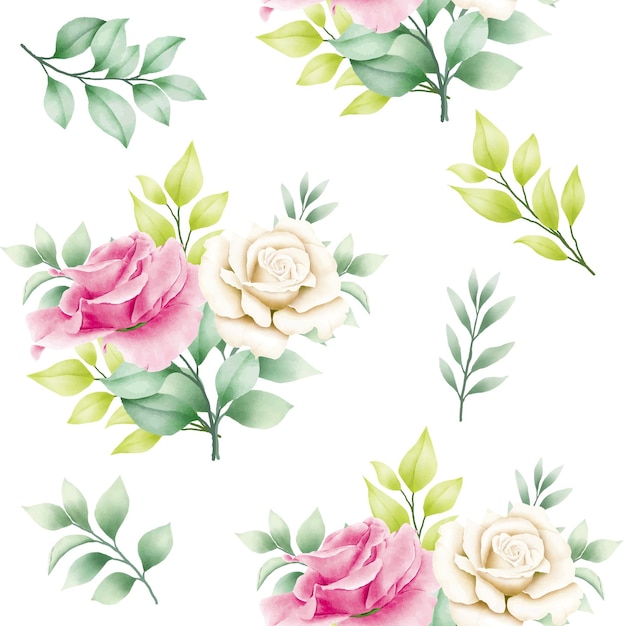 Vektor handgezeichnetes aquarellblumen-rosen-nähtlosmuster