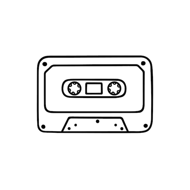 Handgezeichnetes audiokassetten-doodle retro-kassette im skizzenstil