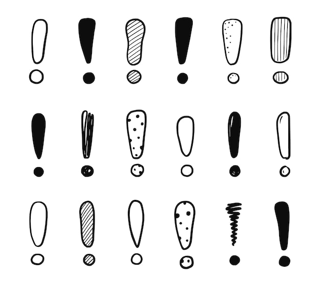 Handgezeichnetes ausrufezeichen set scribble doodle ausrufezeichen zeichen handgezeichnete skizze gefahrenhinweisschild