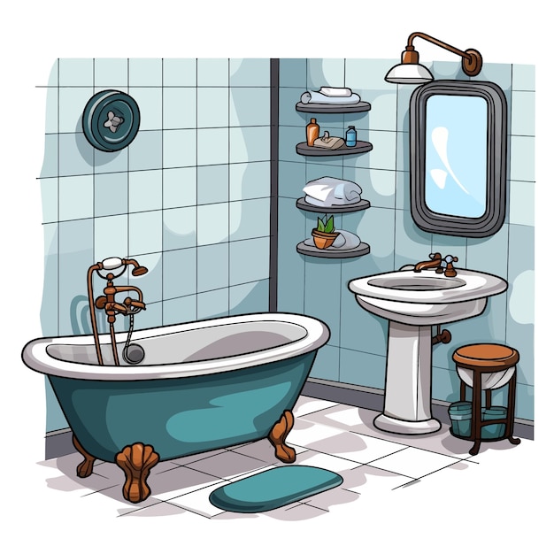 Vektor handgezeichnetes badezimmer-cartoon-vektor-illustration-clipart mit weißem hintergrund