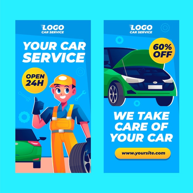 Handgezeichnetes Banner-Set für die Wartung von Autos