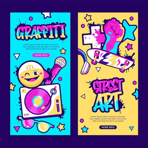 Handgezeichnetes Banner-Set mit Graffiti-Elementen