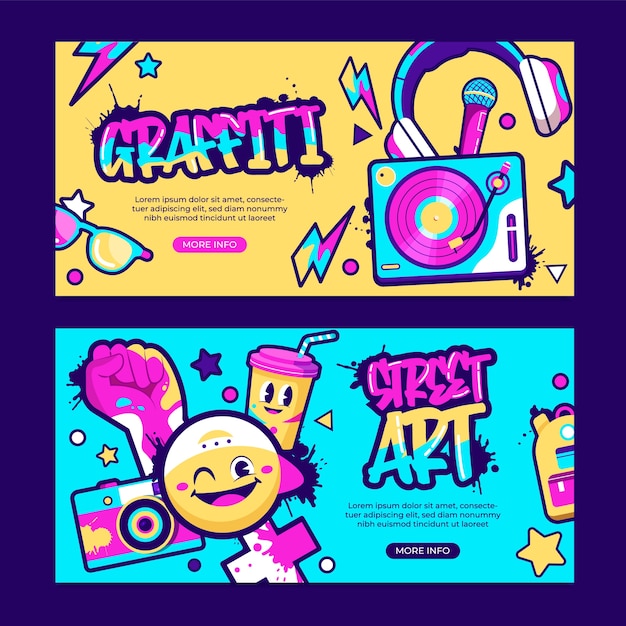 Handgezeichnetes Banner-Set mit Graffiti-Elementen