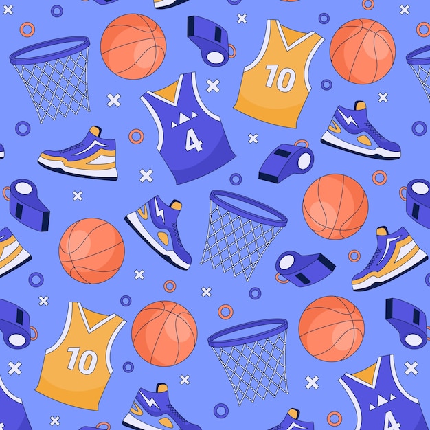 Handgezeichnetes basketballzeichnungsmuster