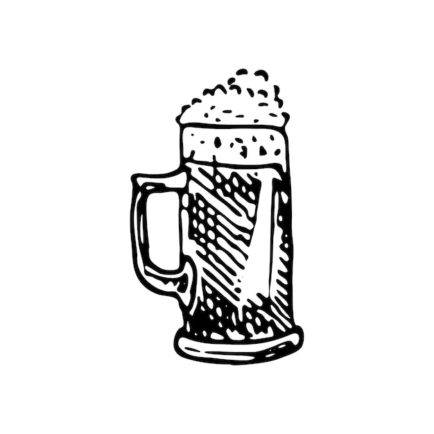 Handgezeichnetes Bierkrug-Gekritzel. Skizzieren Sie Essen und Trinken, Symbol. Dekorationselement. Isoliert auf weißem Hintergrund. Vektor-Illustration.