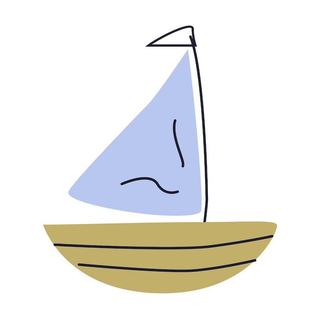 Handgezeichnetes Boot in blauer und goldener Farbe Doodle-Vektor-Symbol isoliert