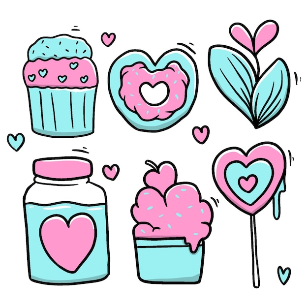 Handgezeichnetes doodle-food-valentinspaket