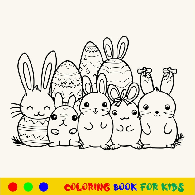 Handgezeichnetes easter bunny malbuch für süße kinder