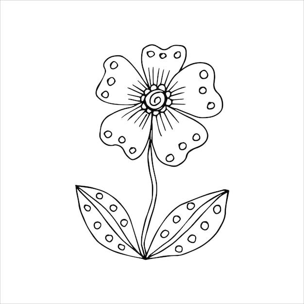 Handgezeichnetes einzelnes Doodle-Element aus Blumen zum Färben von Schwarz-Weiß-Vektorbildern