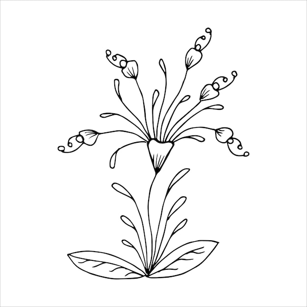 Handgezeichnetes einzelnes doodle-element aus blumen zum färben von schwarz-weiß-vektorbildern