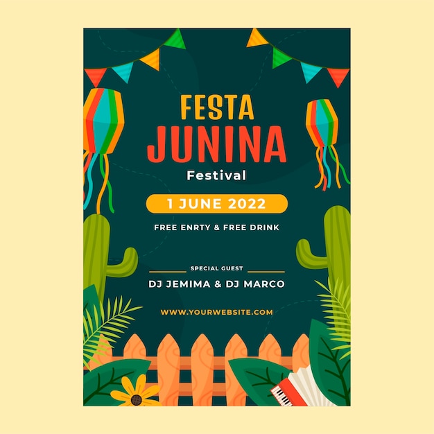 Vektor handgezeichnetes festas juninas poster mit kaktus