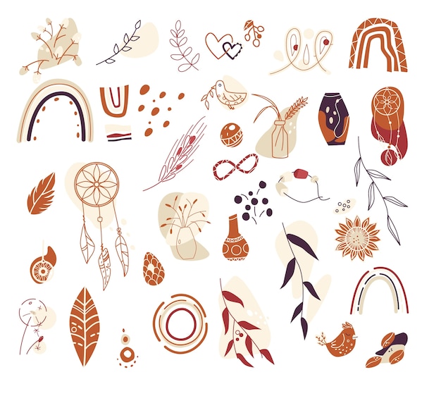 Handgezeichnetes flaches Boho-Elemente-Set