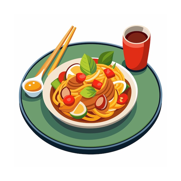 Handgezeichnetes flaches Design thailändischer Lebensmittelillustration