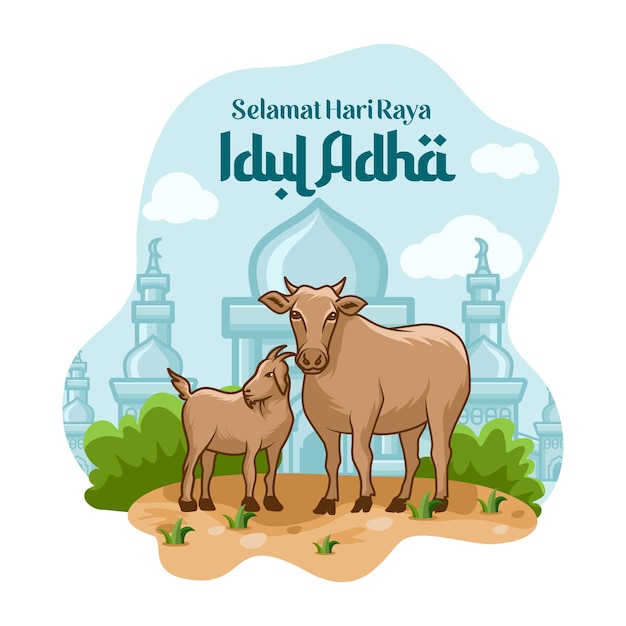 Handgezeichnetes flaches design von eid al adha