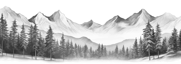 Handgezeichnetes Gebirgslandschaftspanorama mit Rocky-Mountains-Skyline-Vektorillustration