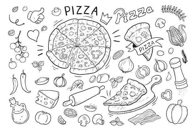 Handgezeichnetes Gekritzel der italienischen Pizza