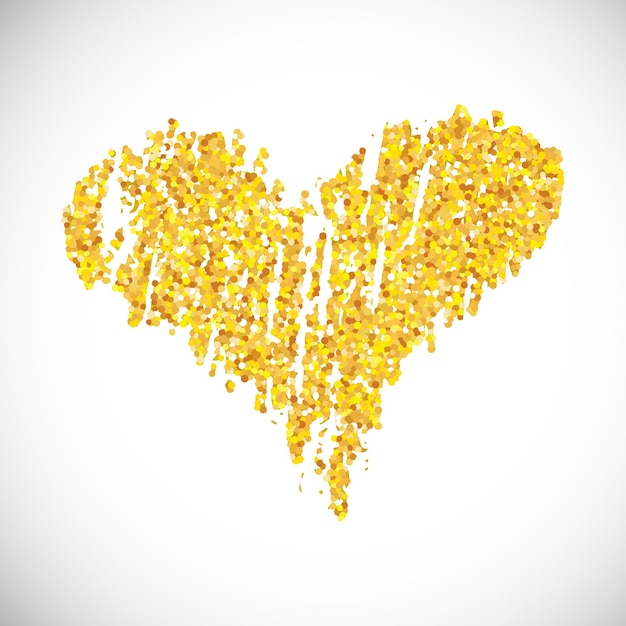 Handgezeichnetes goldenes Glitzerherz. Symbol der Liebe. Vektor-Illustration