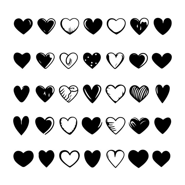 Handgezeichnetes herz herzen lieben valentinstag doodle scribble schwarze linie kunst skizze icon set vektor