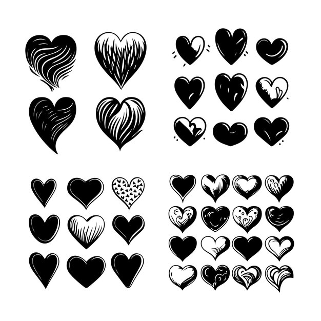 Handgezeichnetes herz herzen lieben valentinstag doodle scribble schwarze linie kunst skizze icon set vektor