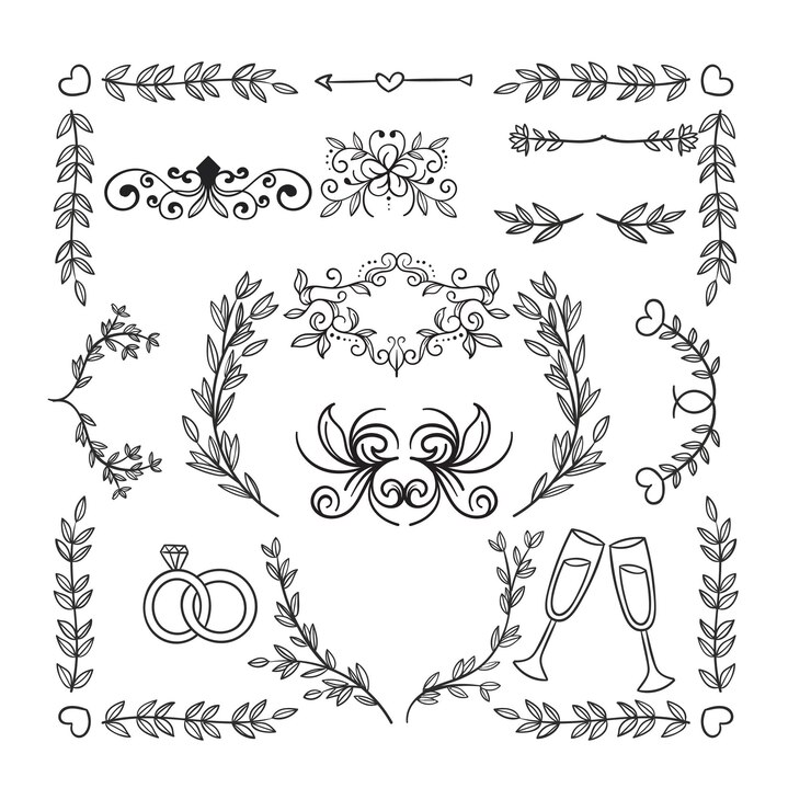 Vektor handgezeichnetes hochzeitsalbum in schwarzer farbe