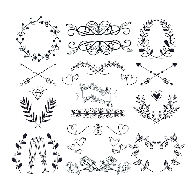 Handgezeichnetes Hochzeitsalbum Schmuck schwarzer Vektor