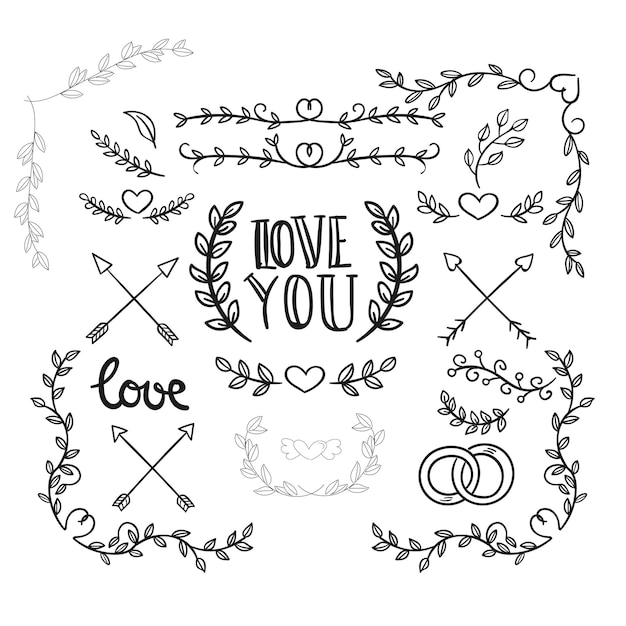 Handgezeichnetes Hochzeitsalbum Schmuck schwarzer Vektor