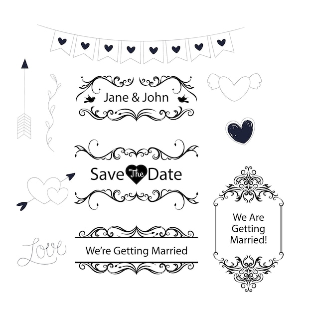 Handgezeichnetes Hochzeitsalbum Schmuck schwarzer Vektor