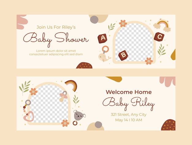 Vektor handgezeichnetes horizontales banner für die feier der babyparty