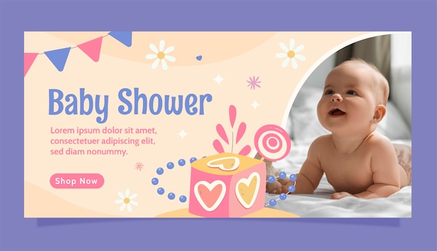 Vektor handgezeichnetes horizontales banner für die feier der babyparty